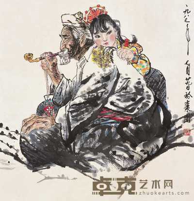 刘文西 1987年作 人物 立轴 68×63cm
